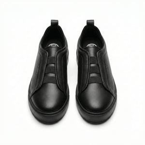TWN Men's Genuine Leather Slip-On Platform Sneakers with Elastic Gore