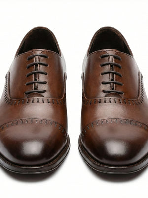 D'S Damat Men's Genuine Leather Semi Brogue Cap Toe Oxford Shoes