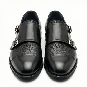 D'S Damat Men's Genuine Leather Cap Toe Double Monk Strap Shoes