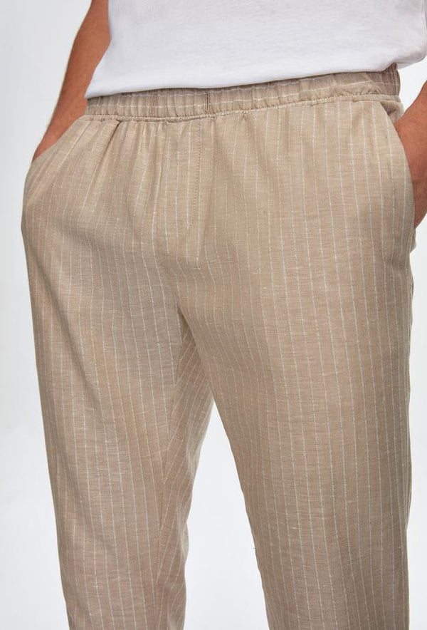 Ds Damat Slim Fit Beige Striped Jogger Trousers-D'S DAMAT ONLINE