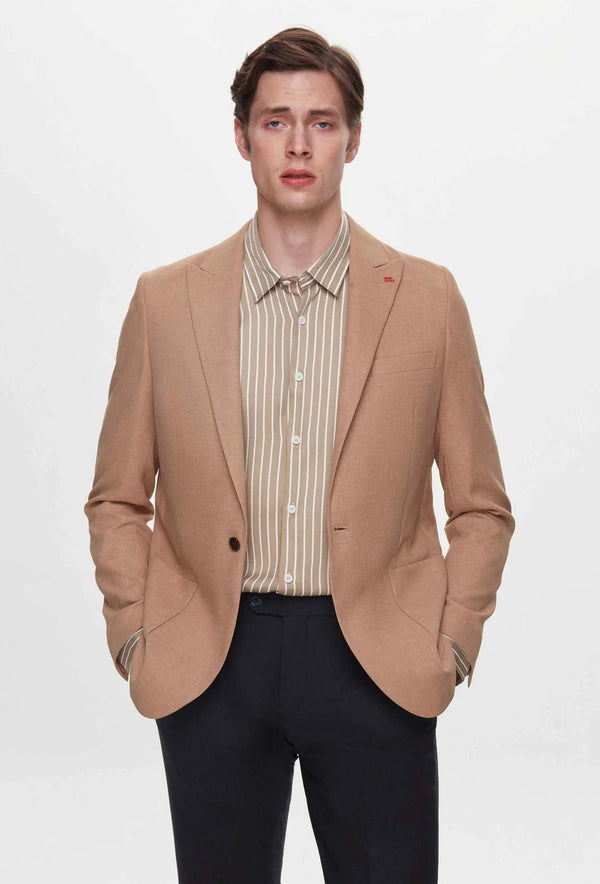 Twn Slim Fit Brown Dobby Fabric Jacket-D'S DAMAT ONLINE