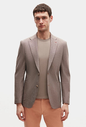 Ds Damat Slim Fit Burgundy Plain Linen Blend Fabric Jacket