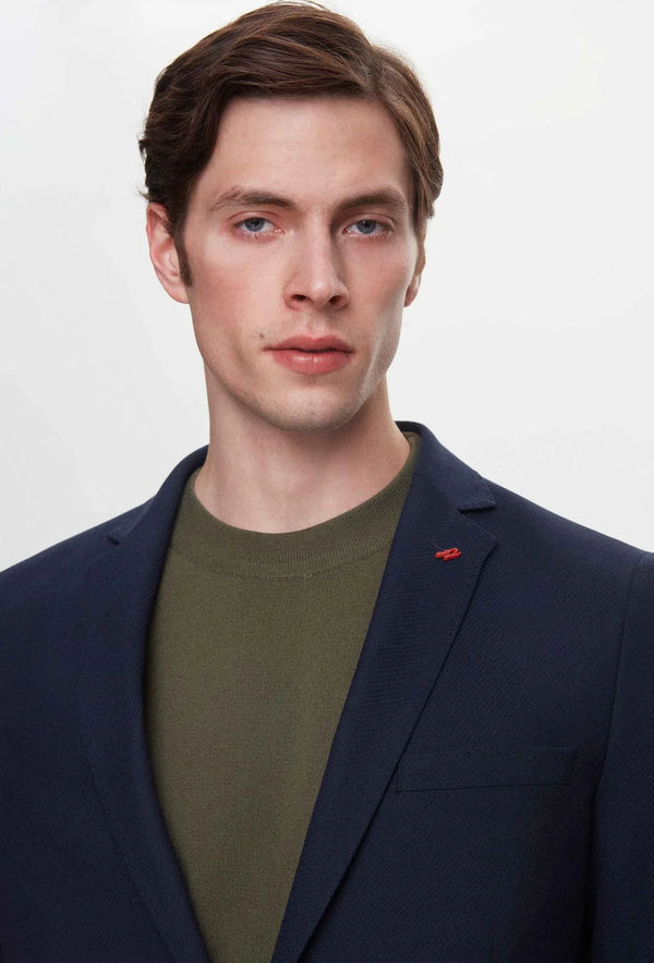 Twn Slim Fit Navy Blue Dobby Fabric Jacket-D'S DAMAT ONLINE
