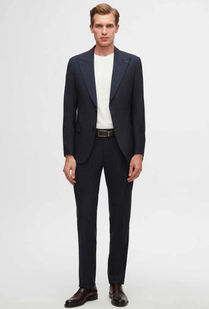 D'S Damat Slim Fit Navy Blue Dobby Stretch Blend Suit Premium Men's Formal Suit - 3HF05KV01511M