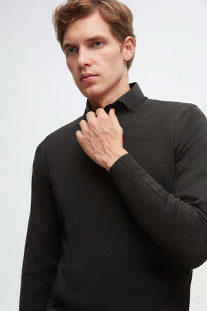 D'S Damat Men's Regular Fit Wool Blend Plain Knit Sweater