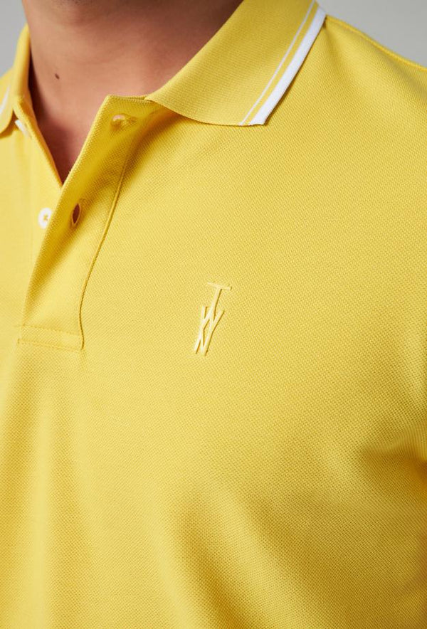 Twn Slim Fit Yellow Plain Knit 100% Cotton Polo T-Shirt-D'S DAMAT ONLINE
