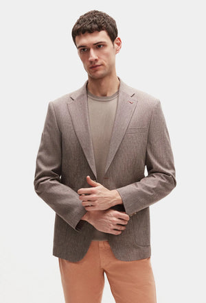 Ds Damat Slim Fit Burgundy Plain Linen Blend Fabric Jacket