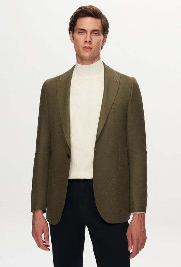 Twn Slim Fit Green Dobby Fabric Jacket-D'S DAMAT ONLINE