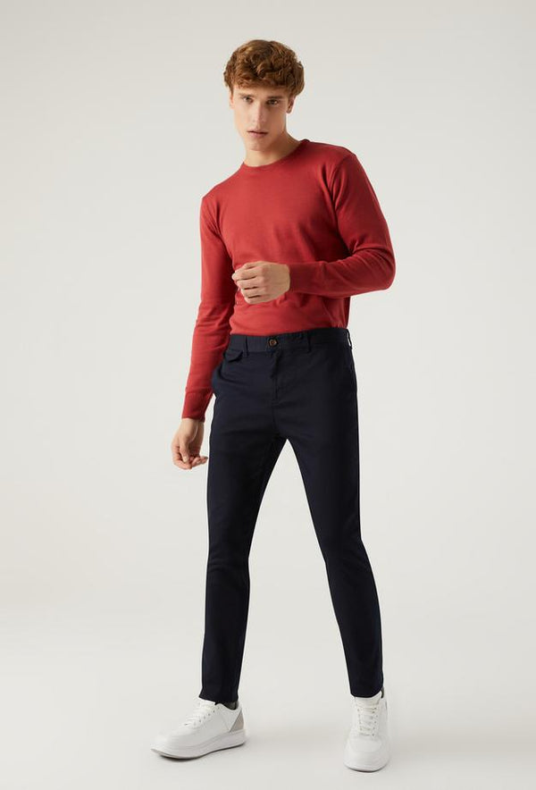 Twn Slim Fit Navy Blue Dobby Chino Trousers-D'S DAMAT ONLINE