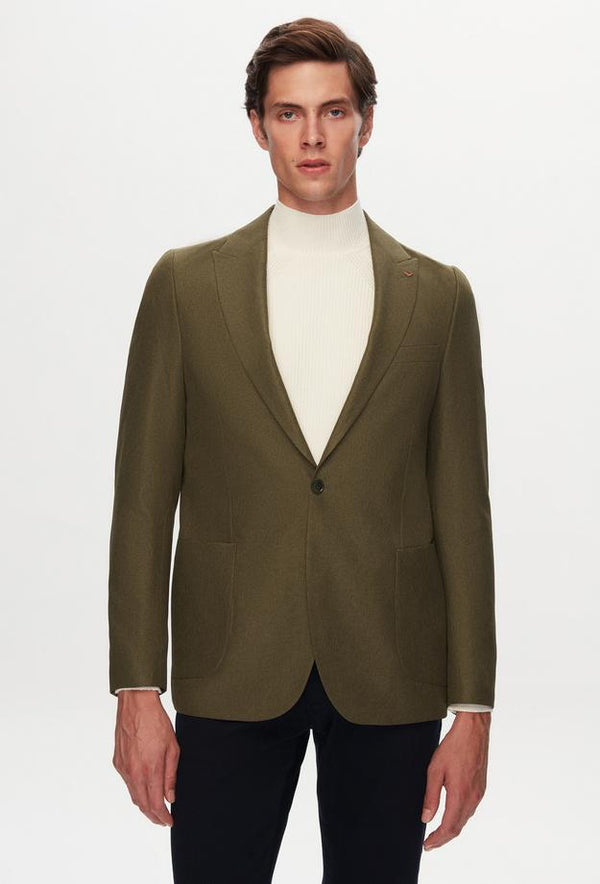 Twn Slim Fit Green Dobby Fabric Jacket-D'S DAMAT ONLINE