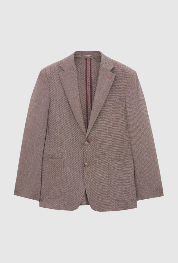 Ds Damat Slim Fit Burgundy Plain Linen Blend Fabric Jacket