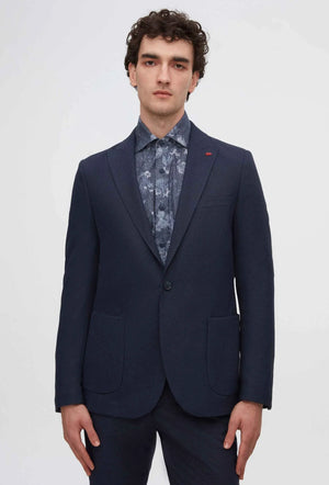Twn Slim Fit Navy Blue Dobby Fabric Jacket