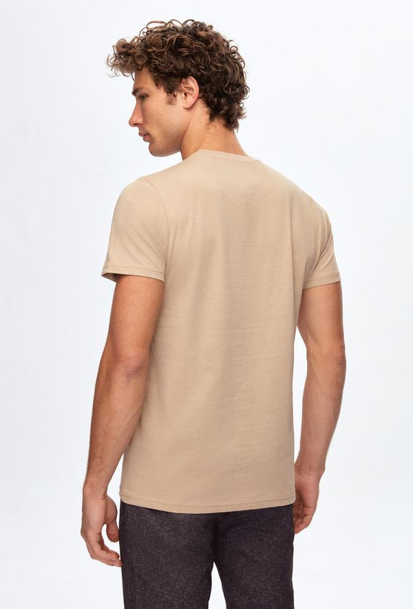 Ds Damat Regular Fit Beige Plain Knitted T-shirt-D'S DAMAT ONLINE