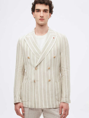 TWN Slim Fit Linen Double Breasted Jacket Textured Casual Men's Blazer