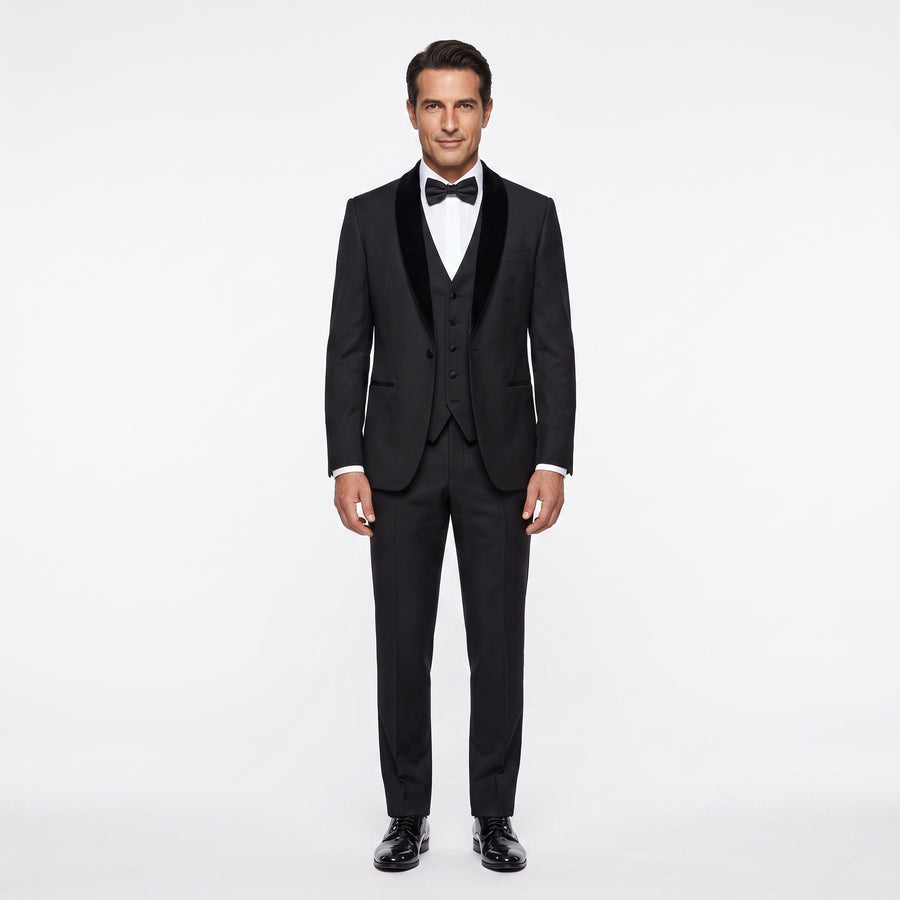 TWN Men's Slim Fit 3-Piece Tuxedo Suit with Stretch Fabric
