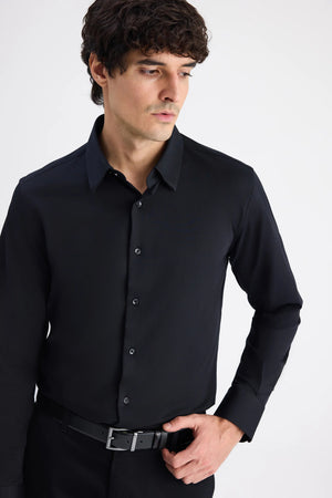 D'S Damat Men's Slim Fit Knitted Cotton Blend Formal Shirt