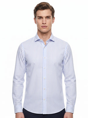 D'S Damat Men's Slim Fit Striped Cotton Blend Formal Shirt