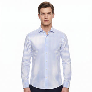 D'S Damat Men's Slim Fit Striped Cotton Blend Formal Shirt