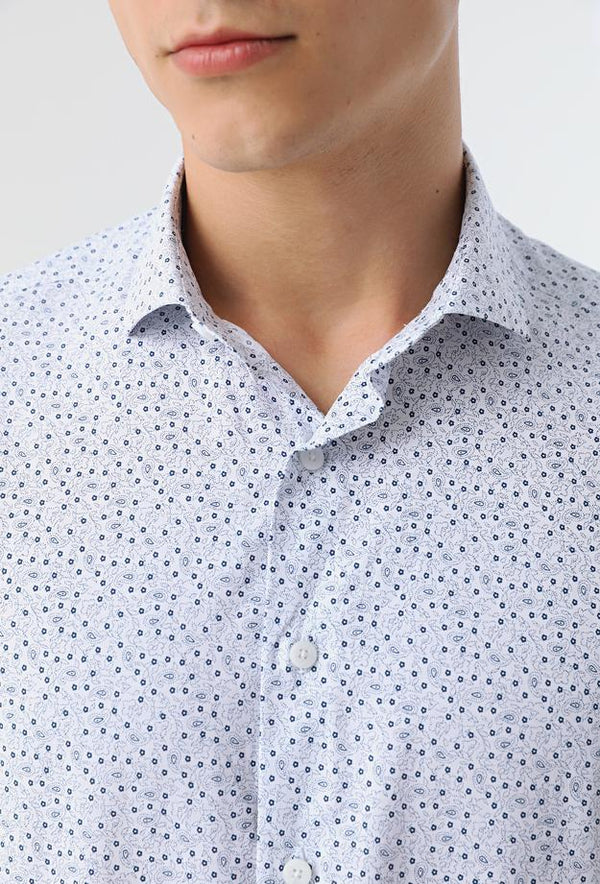 Twn Slim Fit White Printed Shirt-D'S DAMAT ONLINE