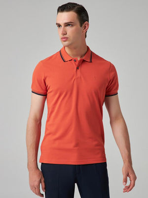 Twn Slim Fit Orange Plain Knit 100% Cotton Polo T-Shirt-D'S DAMAT ONLINE