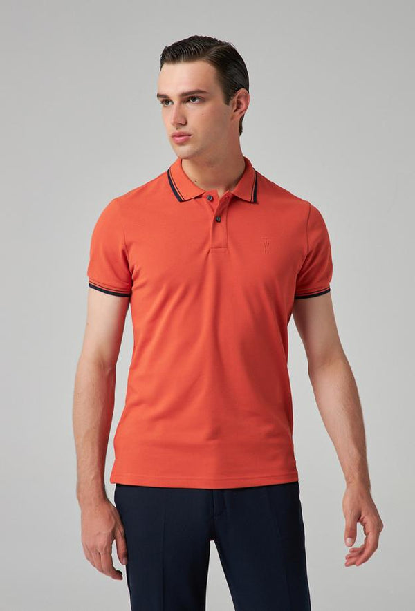 Twn Slim Fit Orange Plain Knit 100% Cotton Polo T-Shirt-D'S DAMAT ONLINE