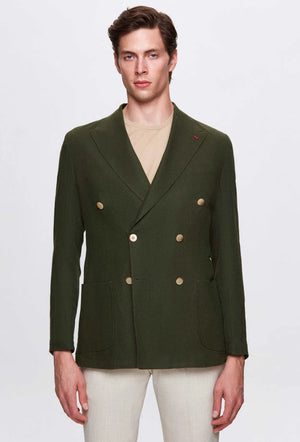 Ds Damat Regular Fit Khaki Plain 100% Linen Fabric Jacket