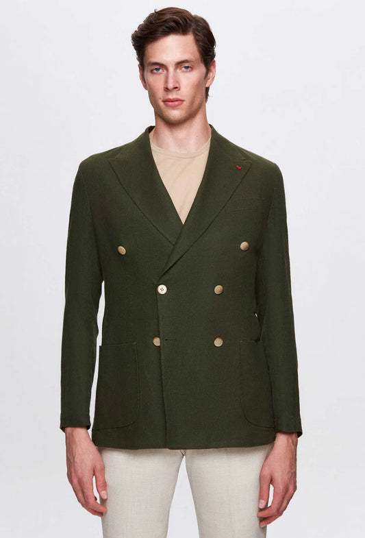 Ds Damat Regular Fit Khaki Plain 100% Linen Fabric Jacket