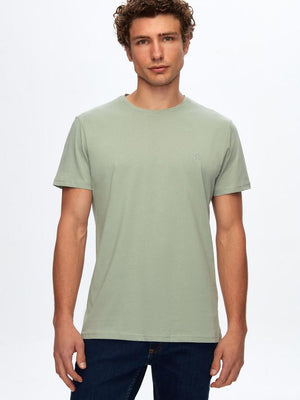 Ds Damat Regular Fit  Light Green Plain Knitted T-shirt-D'S DAMAT ONLINE