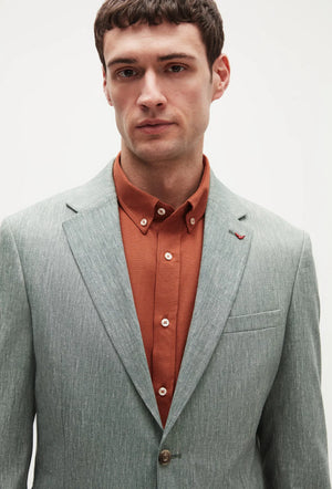Ds Groom Slim Fit Green Plain Linen Blend Fabric Jacket