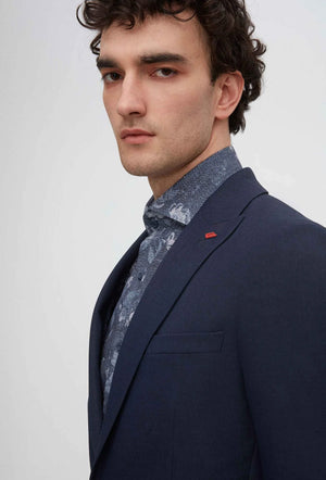 Twn Slim Fit Navy Blue Dobby Fabric Jacket