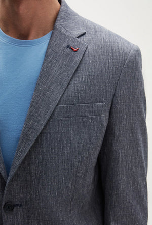 Ds Damat Slim Fit Navy Blue Plain Linen Blend Fabric Jacket