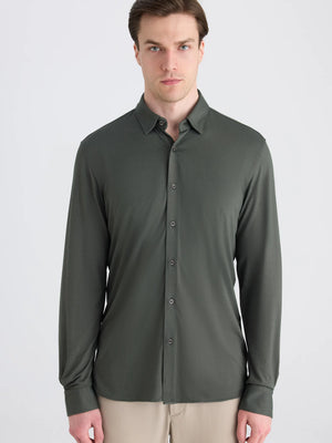 TWN Men's Slim Fit Modal Blend Knitted Shirt with Quick-Dry Fabric