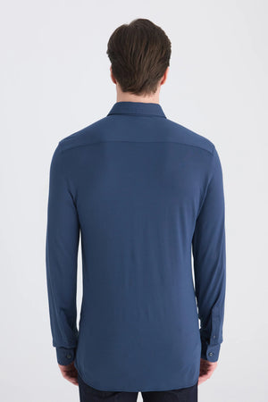 TWN Men's Slim Fit Modal Blend Knitted Shirt with Quick-Dry Fabric