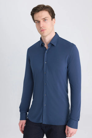 TWN Men's Slim Fit Modal Blend Knitted Shirt with Quick-Dry Fabric