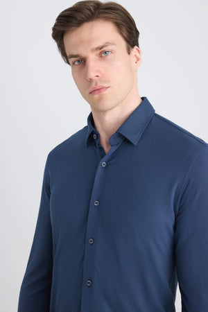 TWN Men's Slim Fit Modal Blend Knitted Shirt with Quick-Dry Fabric