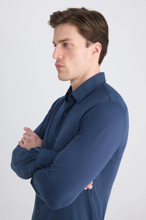 TWN Men's Slim Fit Modal Blend Knitted Shirt with Quick-Dry Fabric