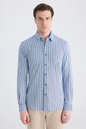 TWN Slim Fit RPT Stretch Shirt Lightweight Performance Men's Casual Striped Shirt