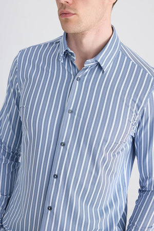 TWN Slim Fit RPT Stretch Shirt Lightweight Performance Men's Casual Striped Shirt