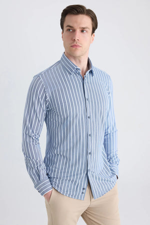 TWN Slim Fit RPT Stretch Shirt Lightweight Performance Men's Casual Striped Shirt
