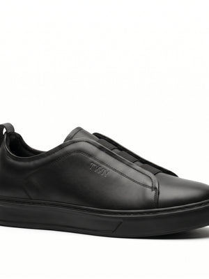 TWN Men's Genuine Leather Slip-On Platform Sneakers with Elastic Gore