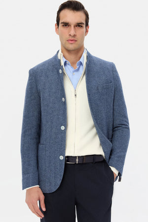 TWN Men's Slim Fit Wool Blend Dobby Fabric Formal Jacket