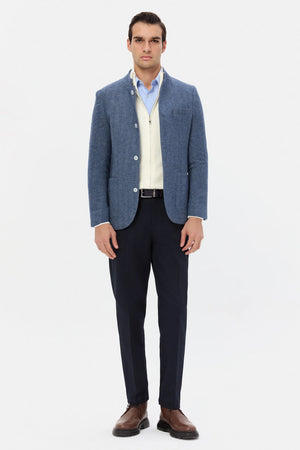 TWN Men's Slim Fit Wool Blend Dobby Fabric Formal Jacket