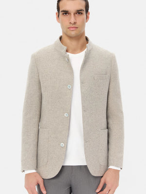 TWN Men's Slim Fit Wool Blend Dobby Fabric Formal Jacket
