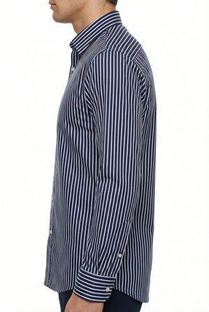 D'S Damat Slim Fit RPT Stretch Striped Shirt Lightweight Performance Casual Men's Shirt