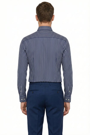 D'S Damat Slim Fit RPT Stretch Striped Shirt Lightweight Performance Casual Men's Shirt