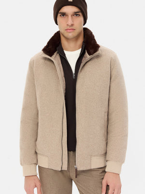 D'S Damat Men's Regular Fit Wool Blend Coat with Detachable Fur Collar