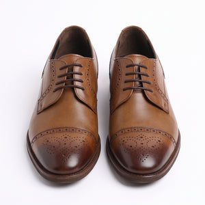 D'S Damat Men's Genuine Leather Semi Brogue Cap Toe Derby Shoes