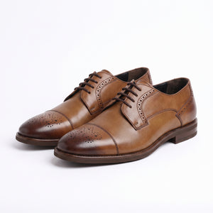 D'S Damat Men's Genuine Leather Semi Brogue Cap Toe Derby Shoes