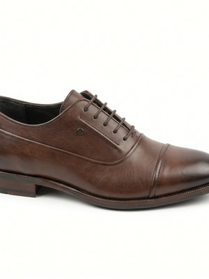 D'S Damat Men's Genuine Leather Cap Toe Oxford Shoes with Piped Detailing