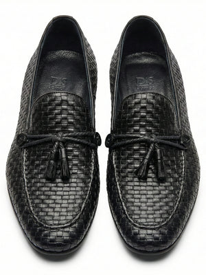 D'S Damat Men's Woven Leather Tassel Loafers Slip-On Dress Shoes - 5HF090673601D